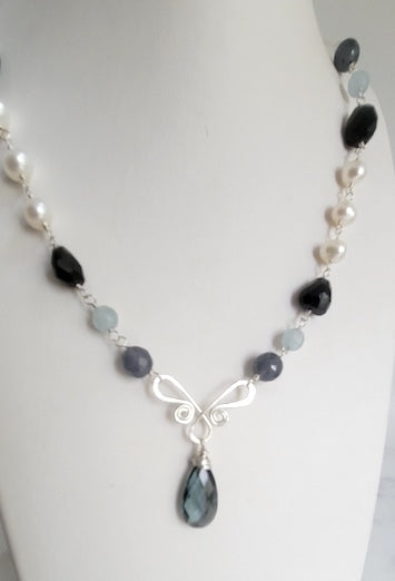 Necklace - denim butterfly