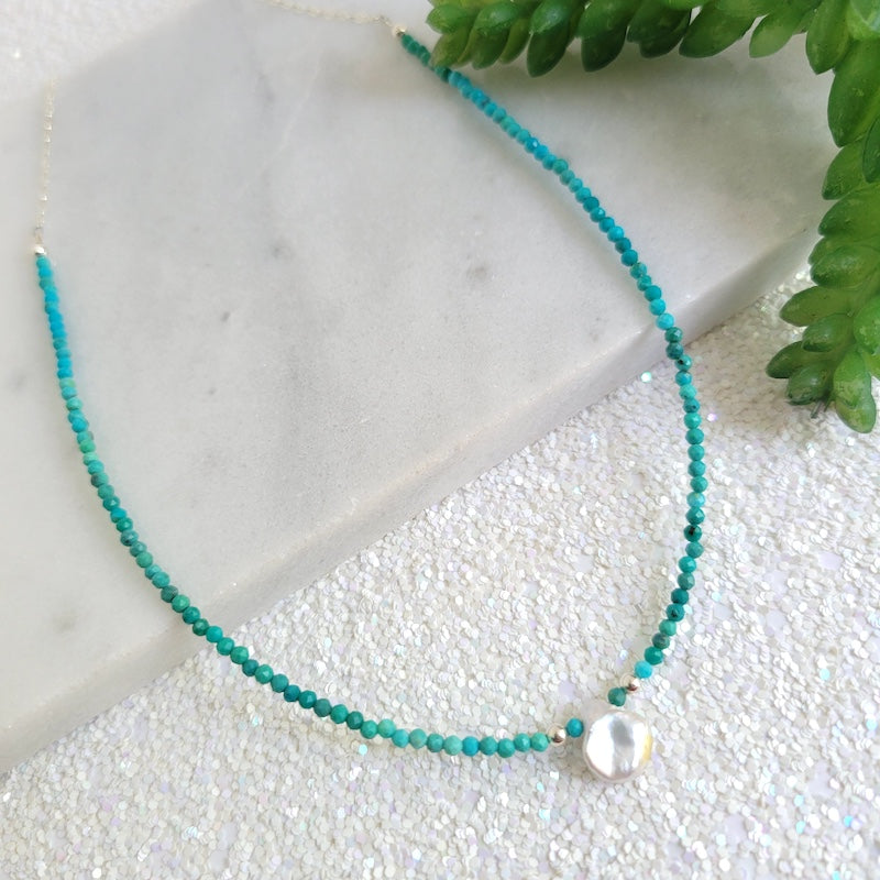 Necklace - tiny turquoise choker