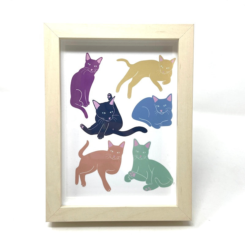 Framed Print - Cat Party | 5 x 7" Natural Frame