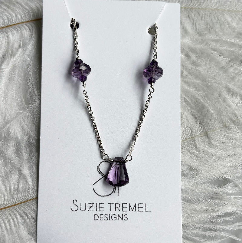 Necklace - Amethyst Beaded Pendant | Large