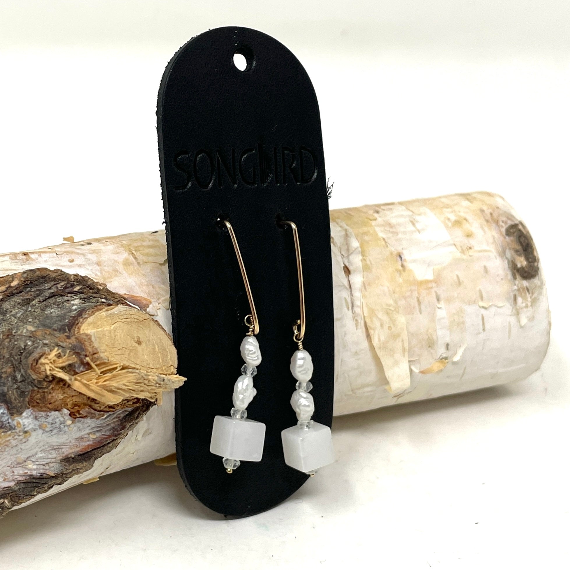 Earrings - Aquamarine, Freshwater Pearls + Quartz