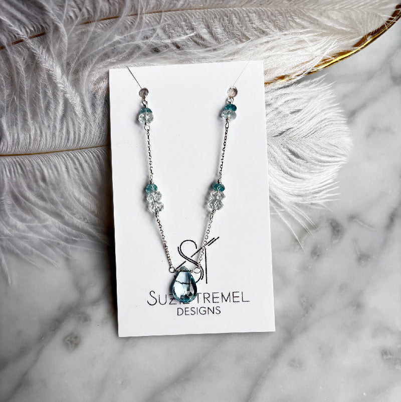 Necklace - Blue Topaz Beaded Pendant