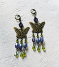 Earrings - Art Nouveau Butterfly | Purple + Green Chandelier