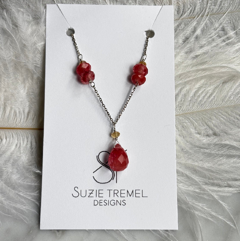 Necklace - Cherry Quartz Beaded Pendant
