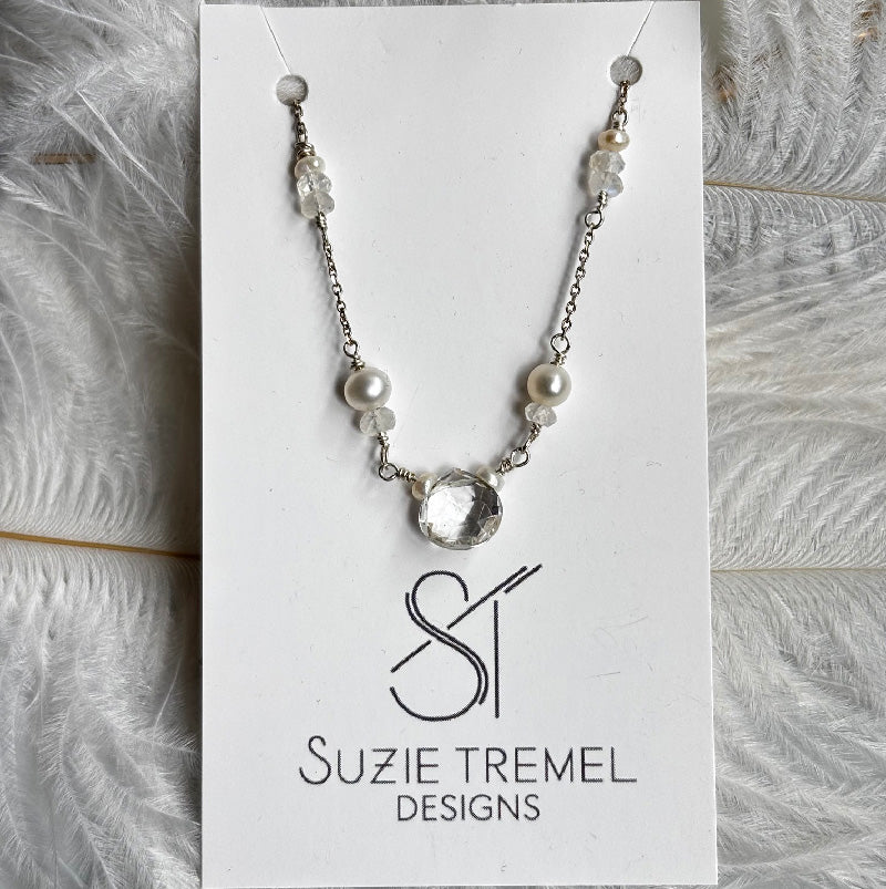 Necklace - Clear Topaz Pearl Pendant