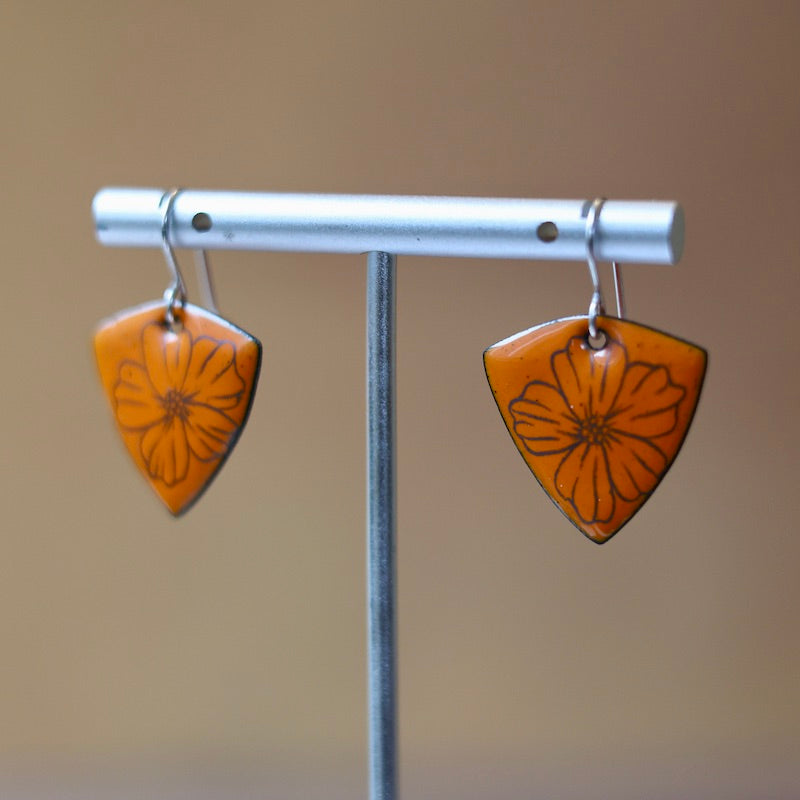 Orange Poppy Doodle Earrings