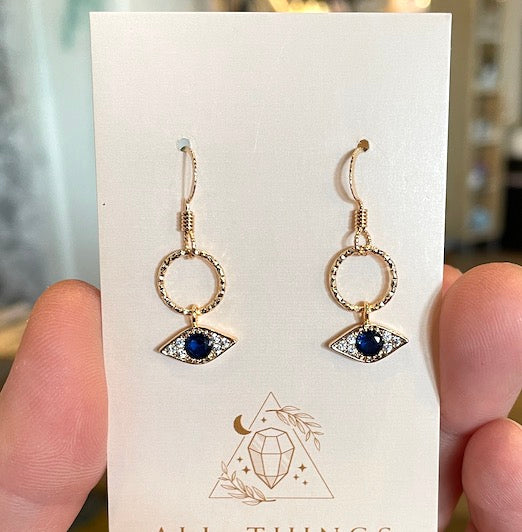 Earrings - Pave Evil Eyes