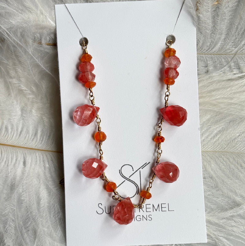 Necklace - Cherry Quartz Drops