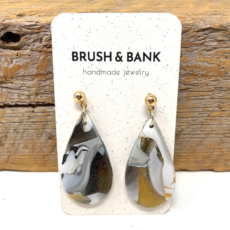 Earrings - Gold Neutral Marble