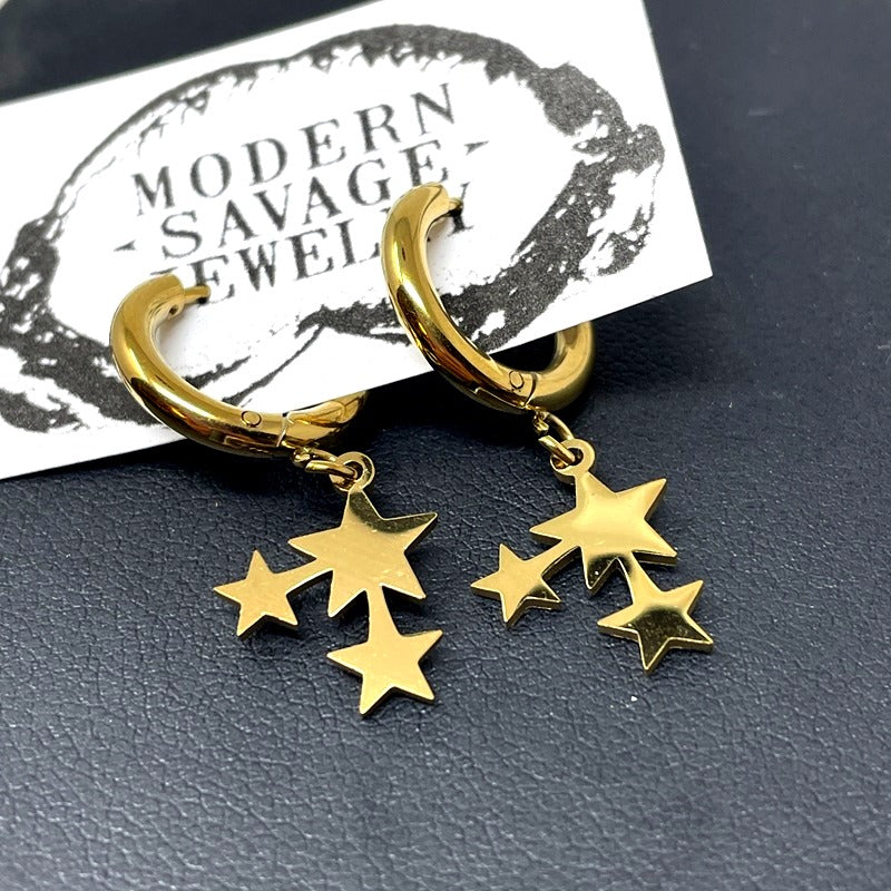 Earrings - Moon and Star or Three Star Huggies