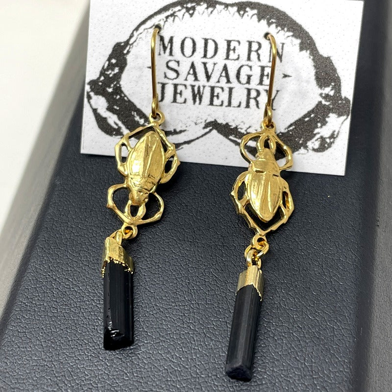 Earrings - Beetle w/Black Tourmaline