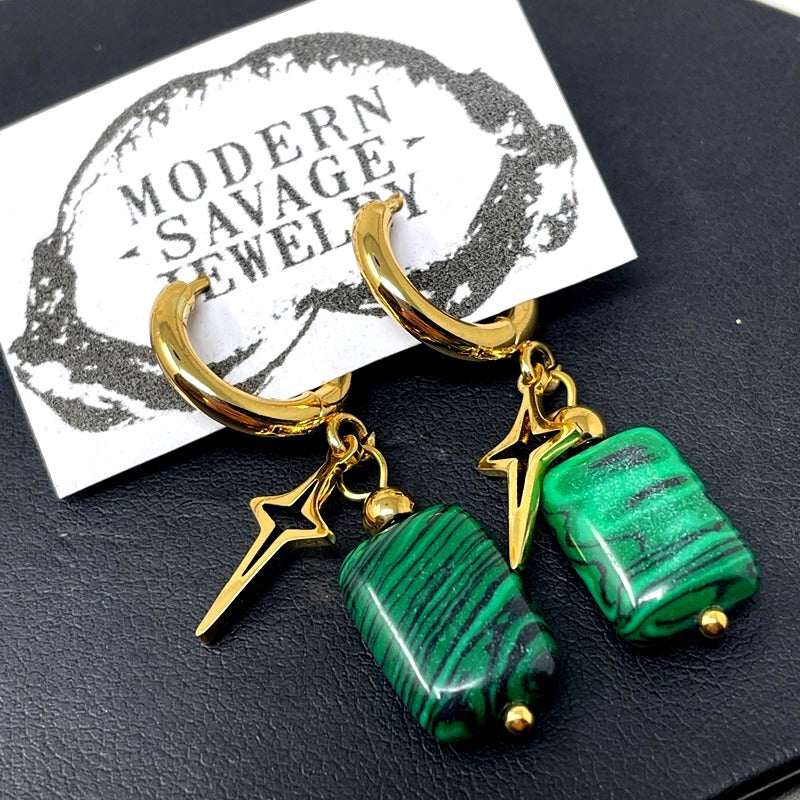Earrings - Malachite Huggies