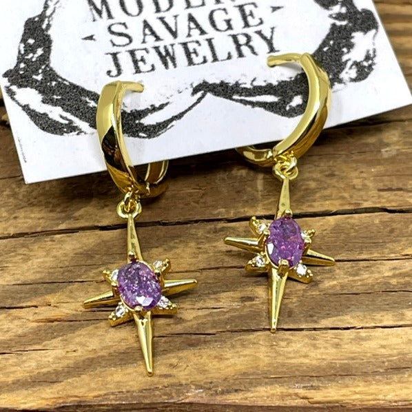Earrings - North Star Amethyst Huggies