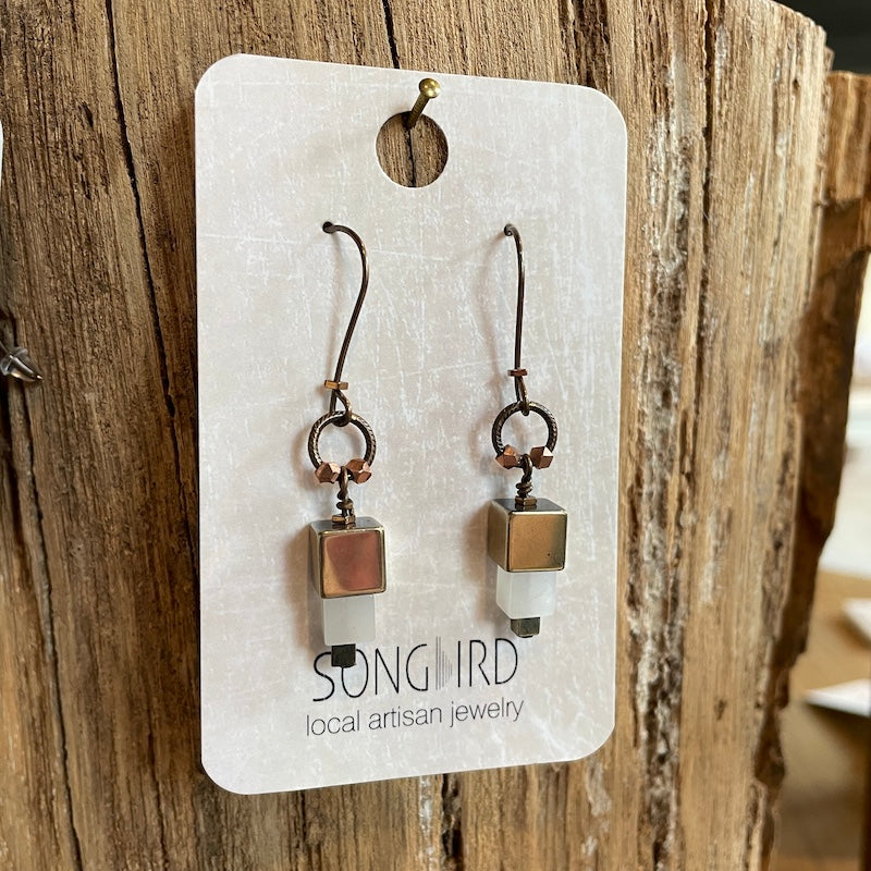Earrings - Hematite + Quartz
