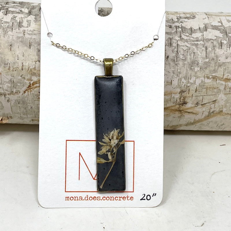Necklace | Charcoal Floral Long Rectangle
