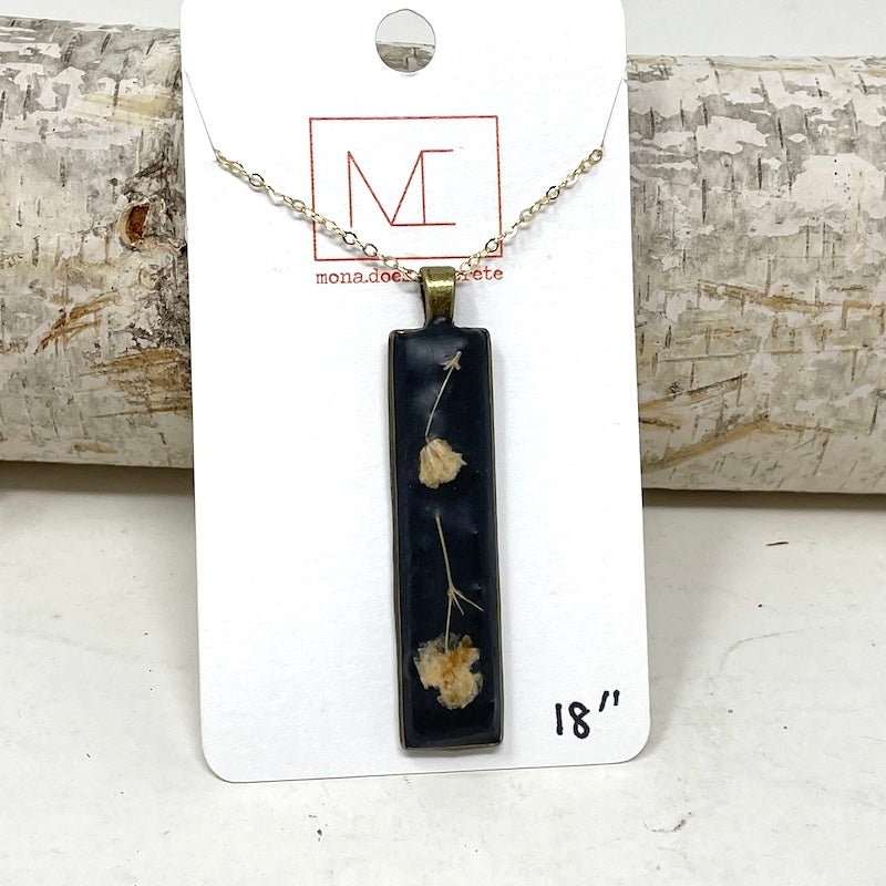 Necklace | Charcoal Floral Long Rectangle