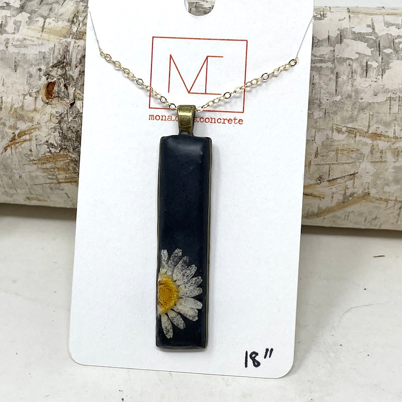 Necklace | Charcoal Floral Long Rectangle