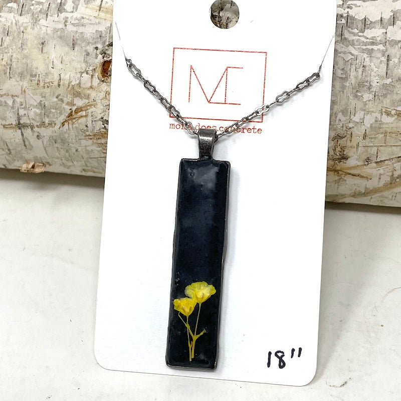 Necklace | Charcoal Floral Long Rectangle