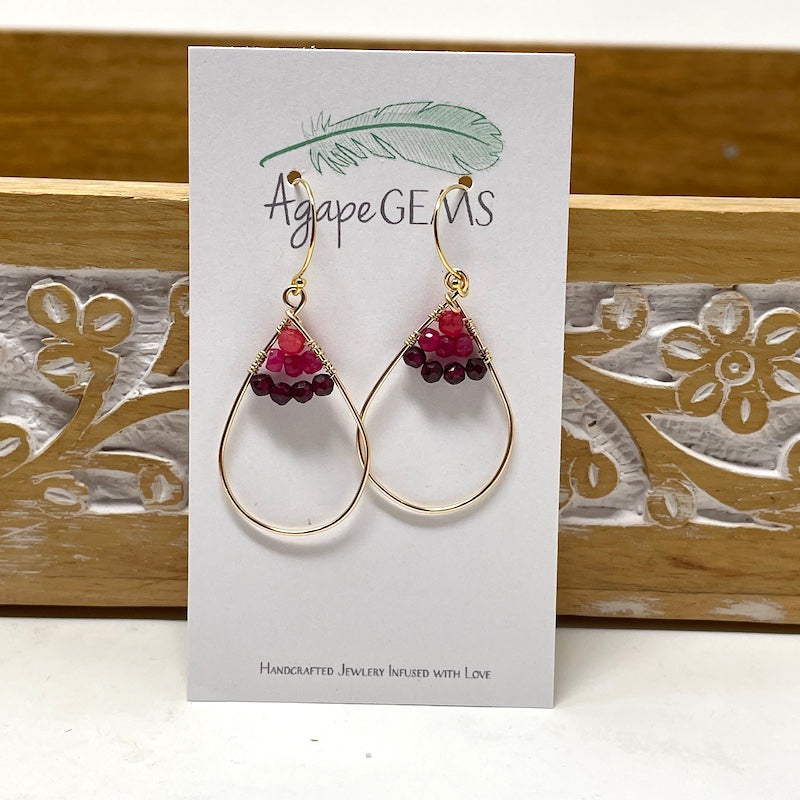 Earrings - Mini Gem Teardrops | Garnet