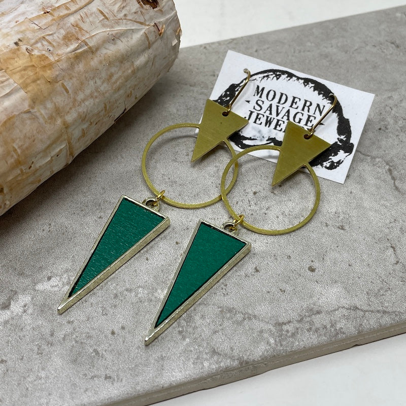 Earrings - Green Triangle Dangles