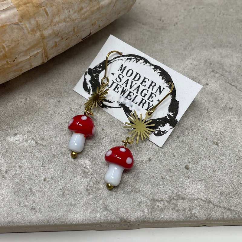 Earrings - Glass Mushrooms