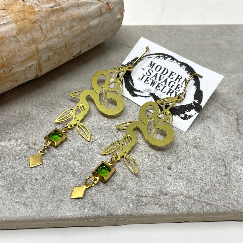 Earrings - Snake Leaves | Green Square