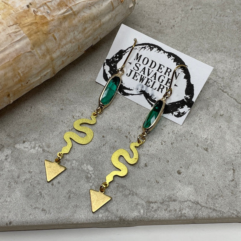 Earrings - Snake Dangle | Green Oval