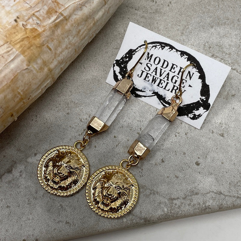 Earrings - Lion Quartz Crystal