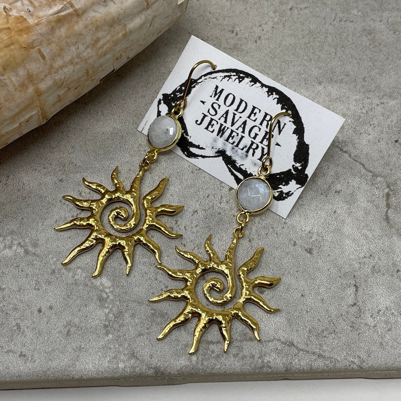 Earrings - Moonstone Sun