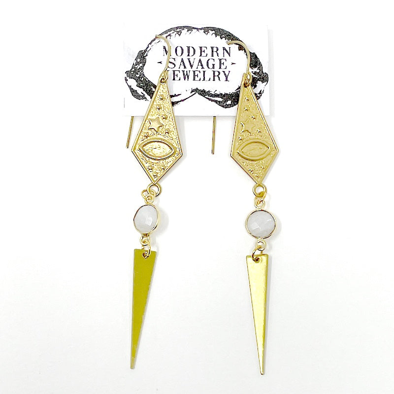 Earrings - Moonstone Triangle Drop