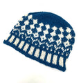 Knit Cap - Peacock Blue w/White