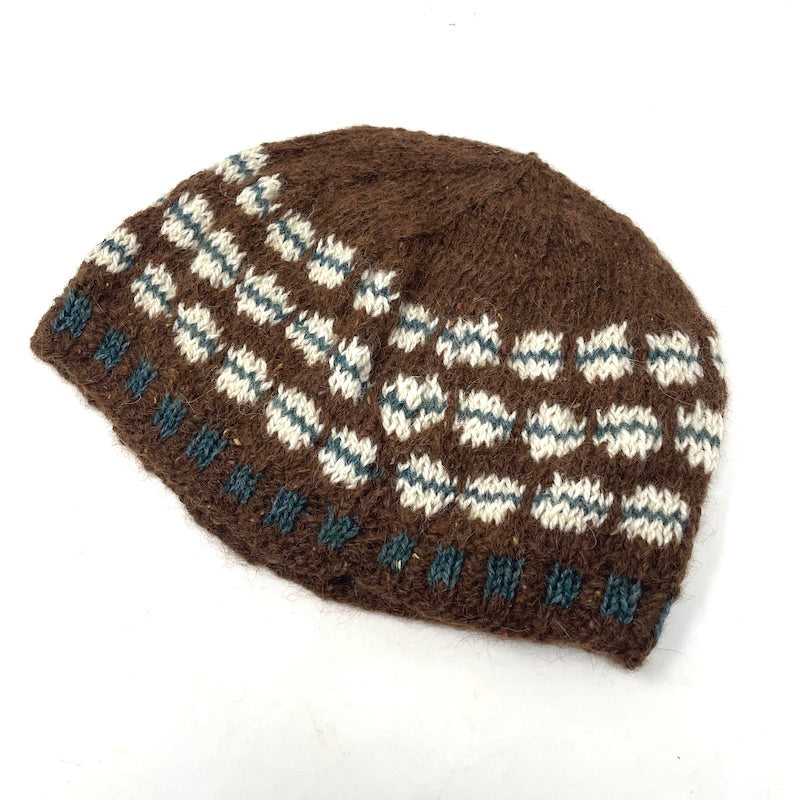 Knit Cap - Brown w/Blue
