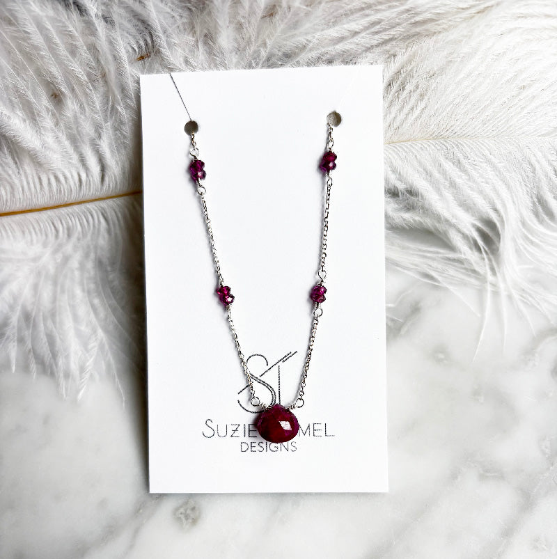 Necklace - Natural Ruby Beaded Pendant