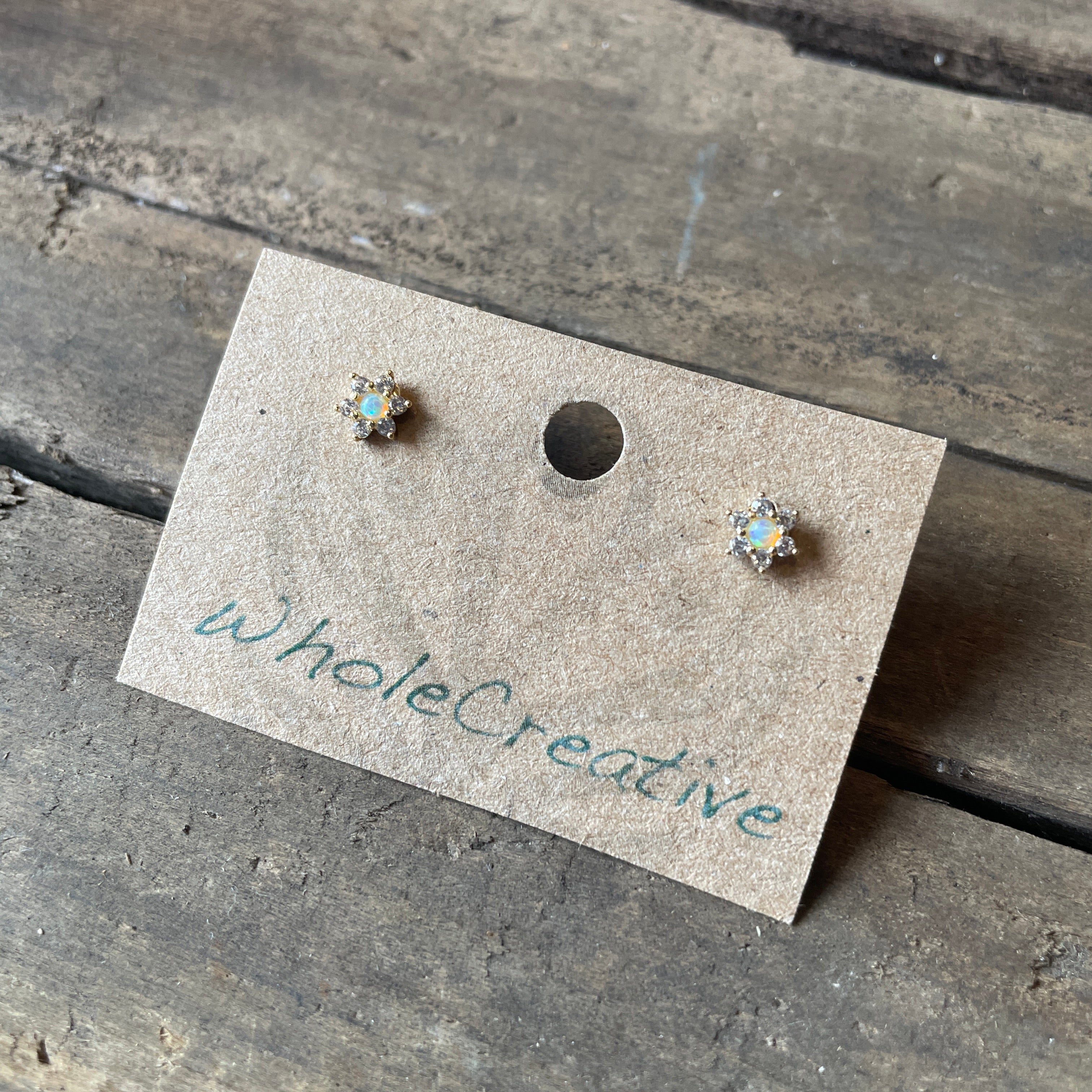 Studs - Diamond + Opal Flower