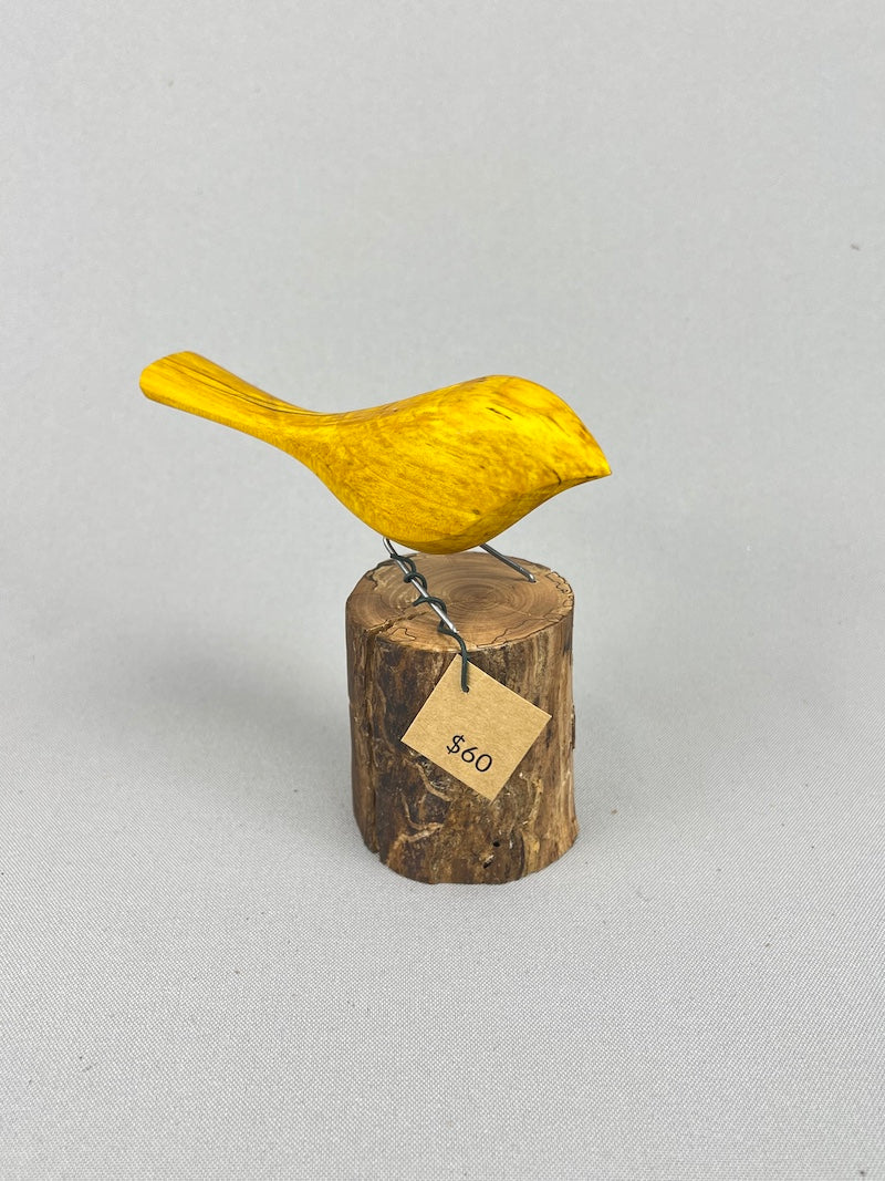 Yellow bird on stump