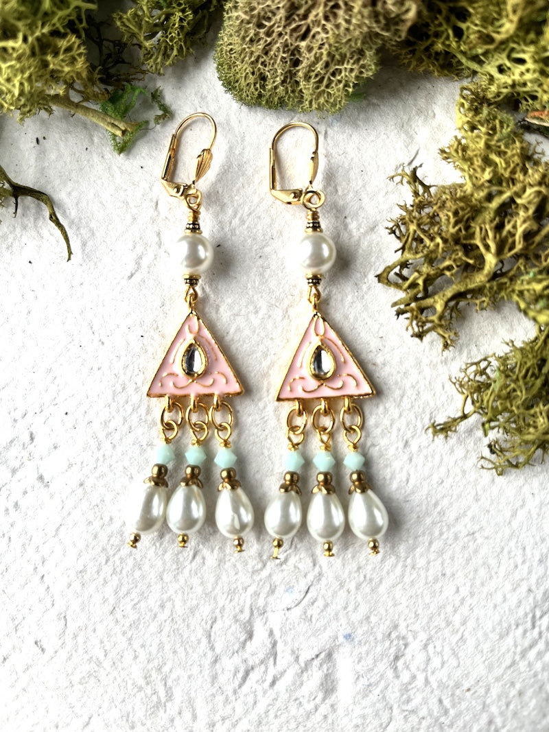Earrings - Pearl Indian Enamel