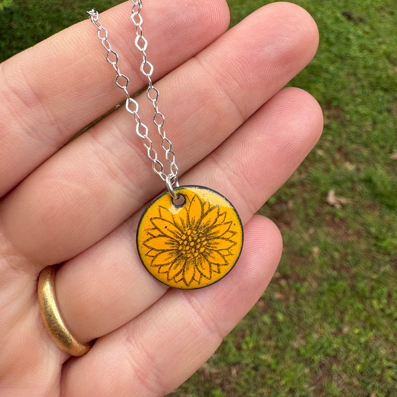 Small Yellow Sunflower Doodle Necklace