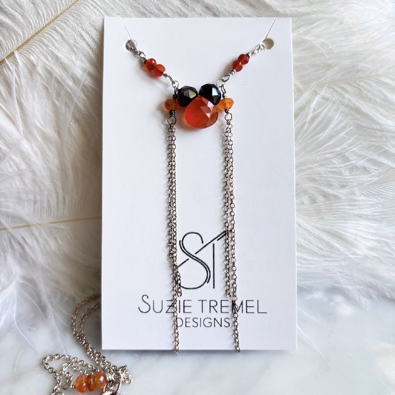 Necklace - waterfall carnelian + garnet Cluster