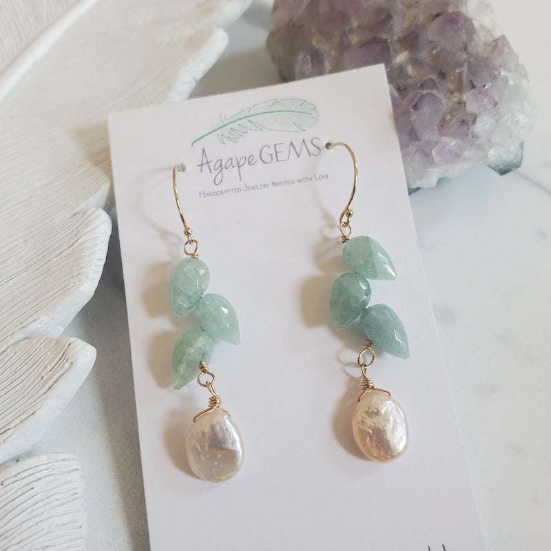 Earrings - Amazonite Leaves