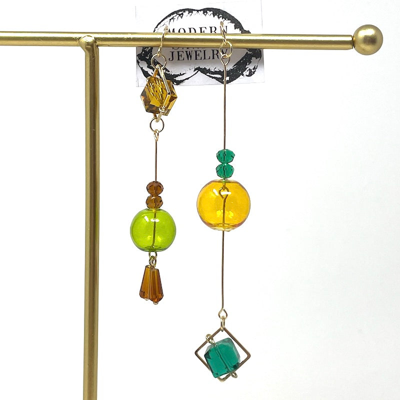 Earrings - Asymmetric multi color glass dangles