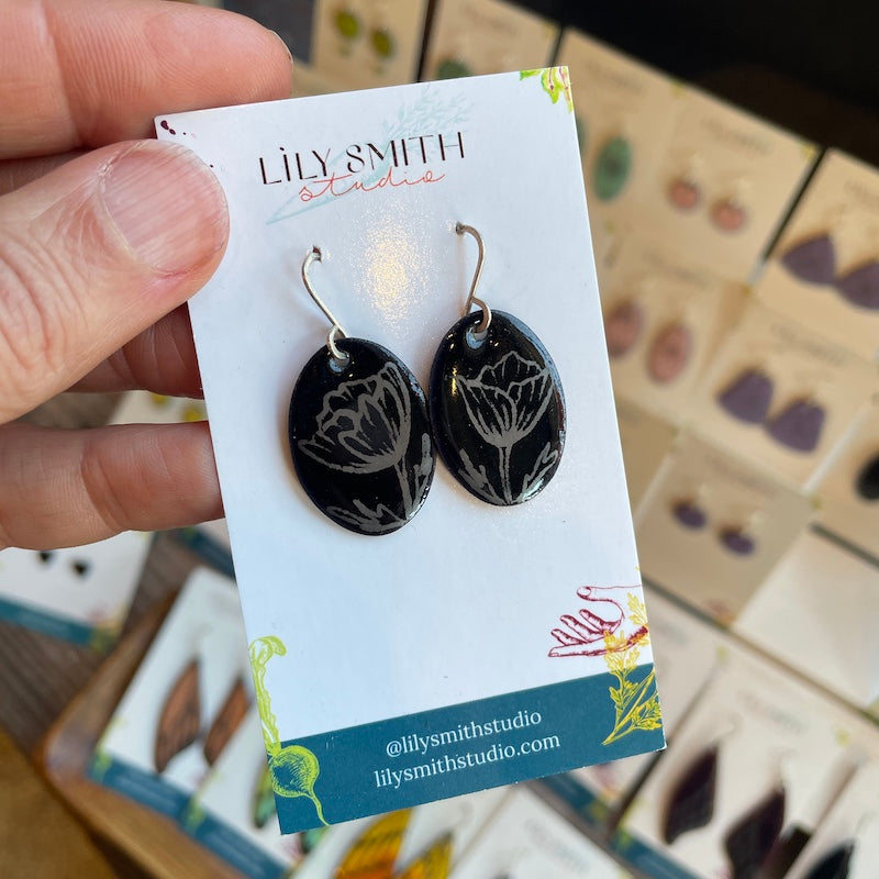 Black Poppy Doodle Earrings