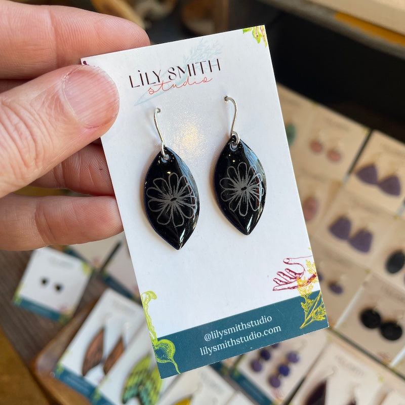 Black Zinnia Doodle Earrings