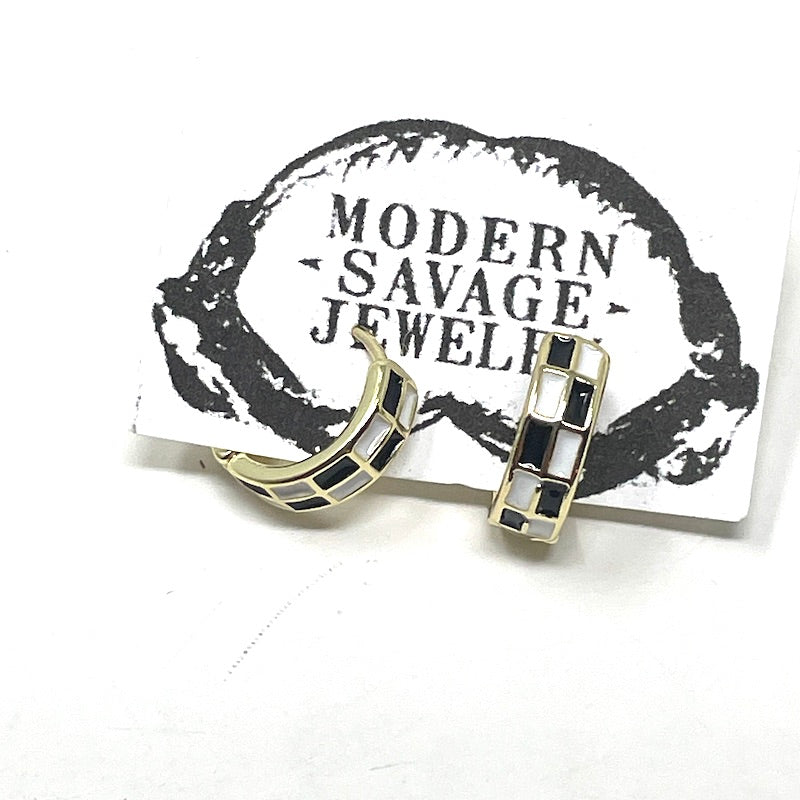 Earrings - Black and white huggies