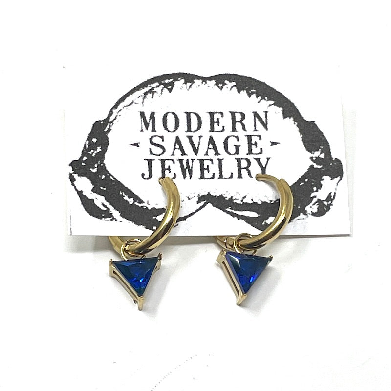 Earrings - Blue triangle huggies