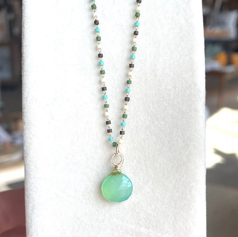 Necklace - Miyuki Bead Chain w/Citrine or Chrysoprase