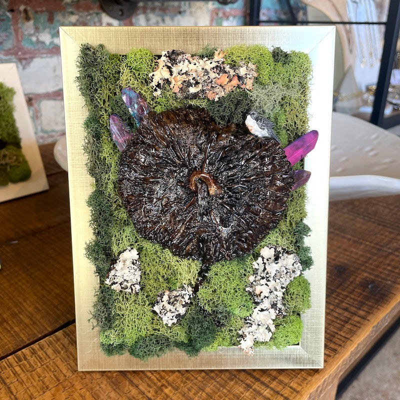 Colorful Crystal Mushroom Art  (Gold Frame)