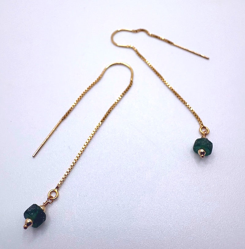 Earrings -Double Chain Threader (Ancient Roman Glass)
