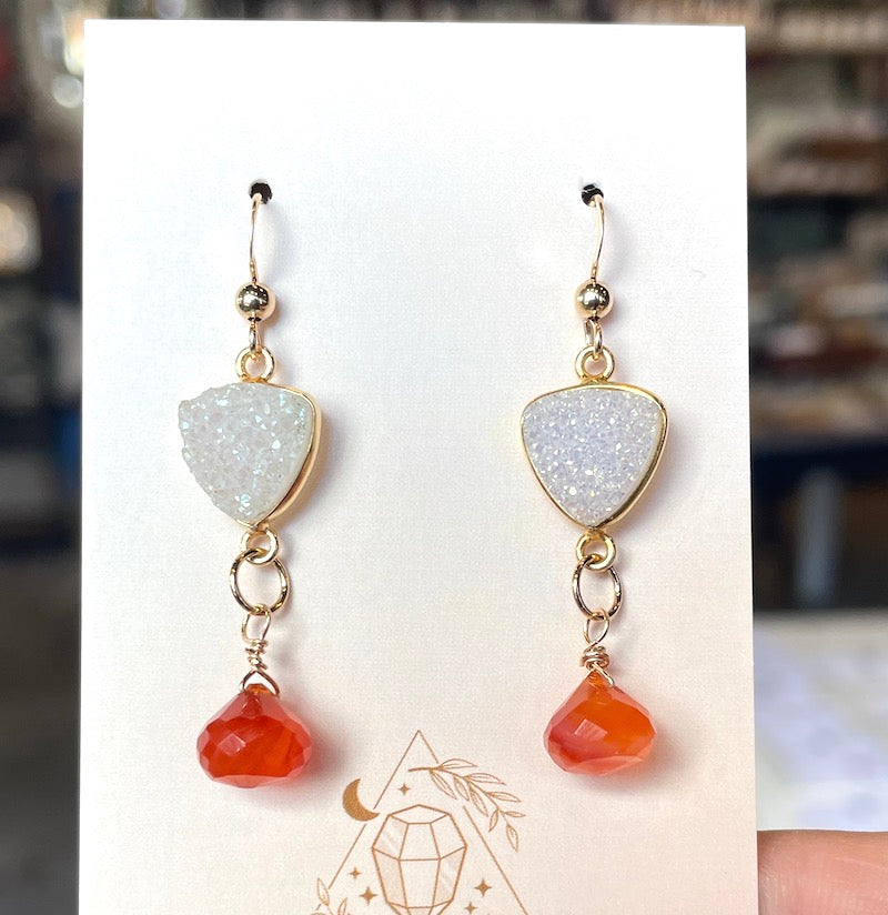 Earrings - Druzy w/Carnelian