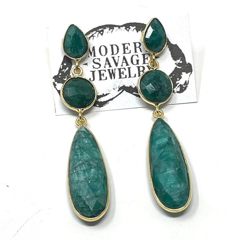 Earrings - Three green stones