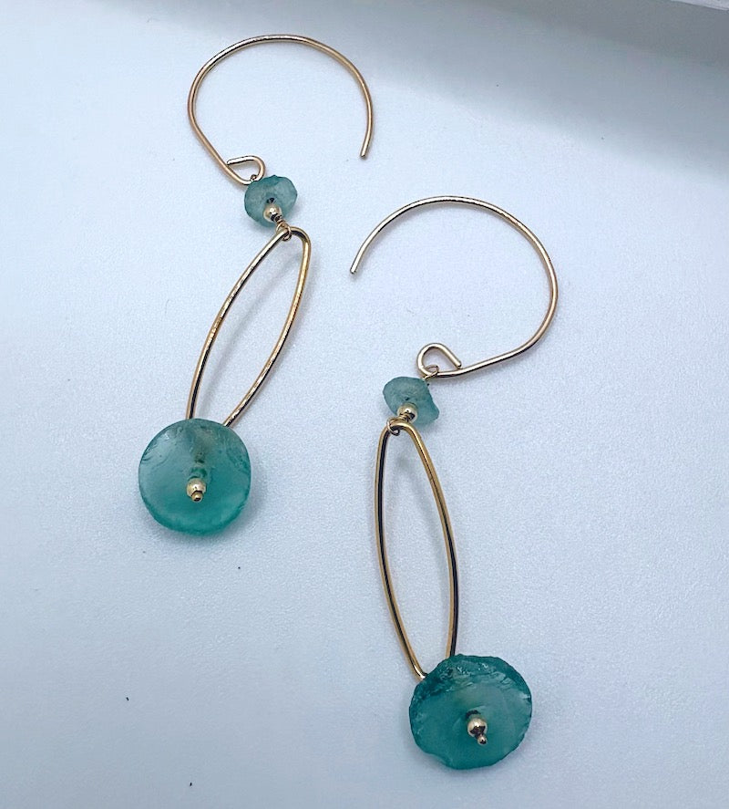 Earrings - Geo Oval (Ancient Roman Glass)